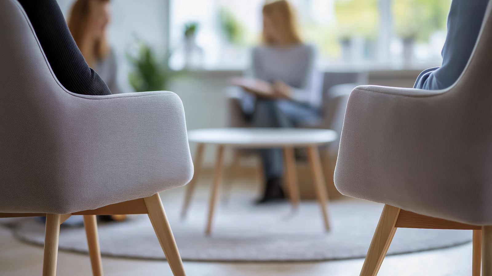 two women talking intimately in background